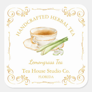 Vintage Lemongrass Tea Square Label