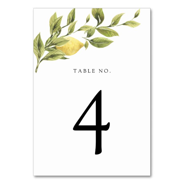 Vintage Lemons and Greenery Table Number (Front)
