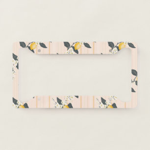 Vintage Lemons & Blooms on Pink Stripes License Plate Frame