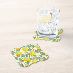Vintage Lemons Fresh Zesty Summer Citrus Pattern Paper Coaster