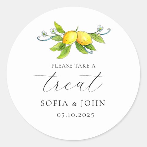 Vintage lemons Wedding Take a Treat  Classic Round Sticker