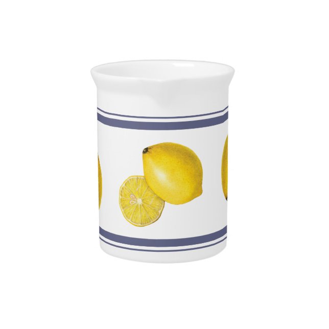 Vintage Lemons with Delft Blue Lines Beverage Pitcher (Front)
