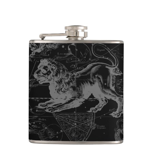 Vintage Leo Constellation MapHevelius 1690 Hip Flask (Front)