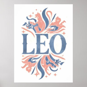 Vintage Leo Zodiac Sign Whimsical Illustration