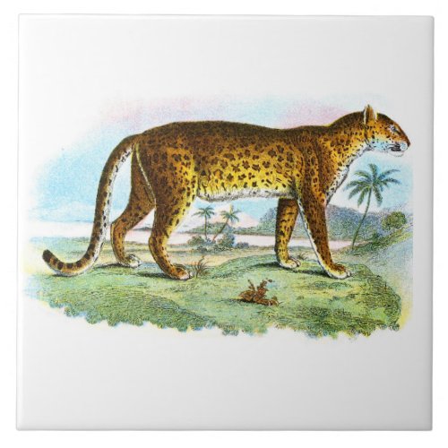 Vintage Leopard Animal Illustration Ceramic Tile