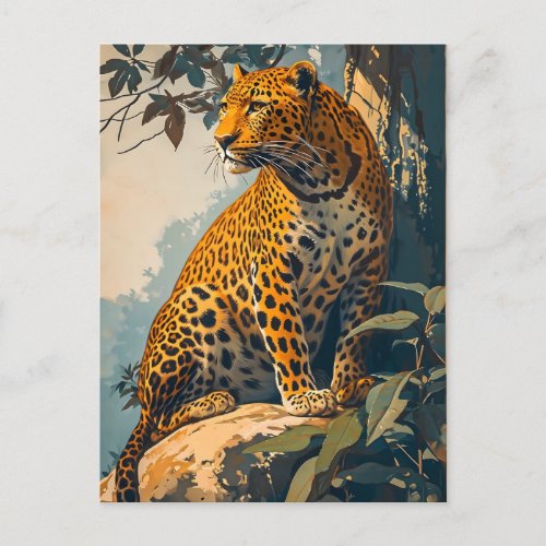 Vintage Leopard Art Postcard
