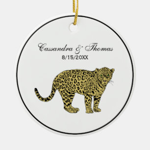 Vintage Leopard Cheetah Spotted Cat Drawing Ceramic Ornament
