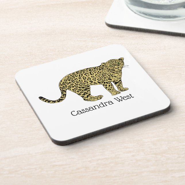 Vintage Leopard Cheetah Spotted Cat Drawing Coaster (Left Side)
