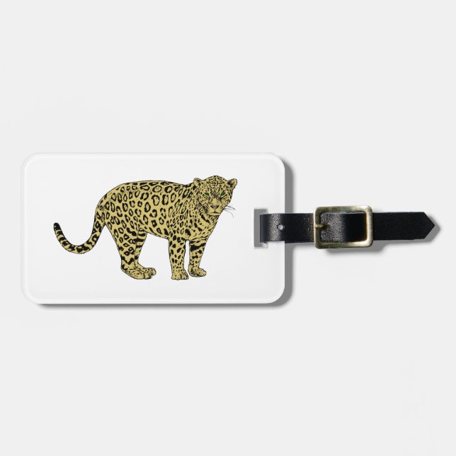 Vintage Leopard Cheetah Spotted Cat Drawing Luggage Tag (Front Horizontal)