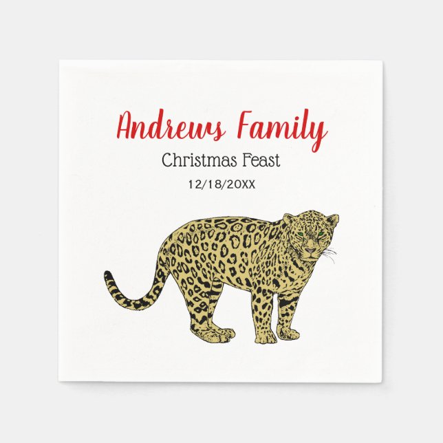 Vintage Leopard Cheetah Spotted Cat Drawing Paper Napkins (Front)