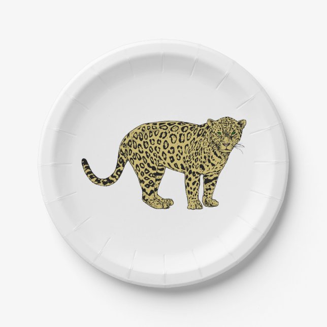 Vintage Leopard Cheetah Spotted Cat Drawing Paper Plates (Front)