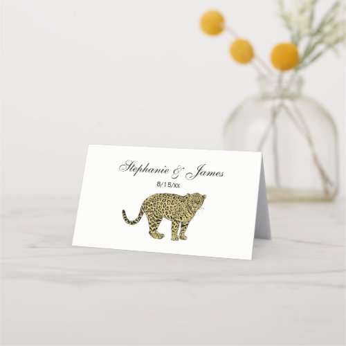 Vintage Leopard Cheetah Spotted Cat Drawing Place Card