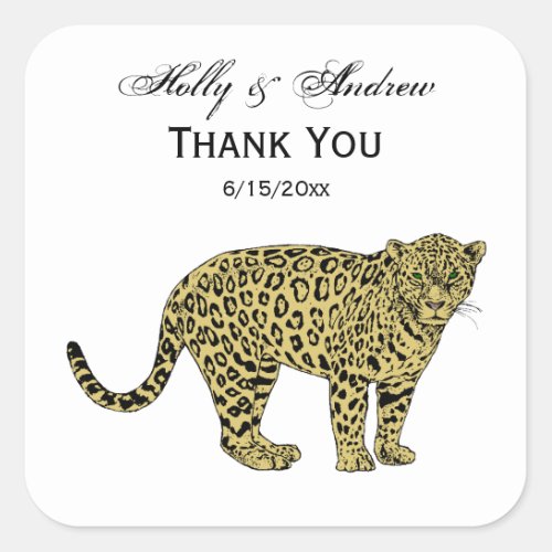 Vintage Leopard Cheetah Spotted Cat Drawing Square Sticker