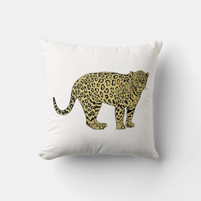 Vintage Leopard Cheetah Spotted Cat Drawing Throw Pillow (Front)