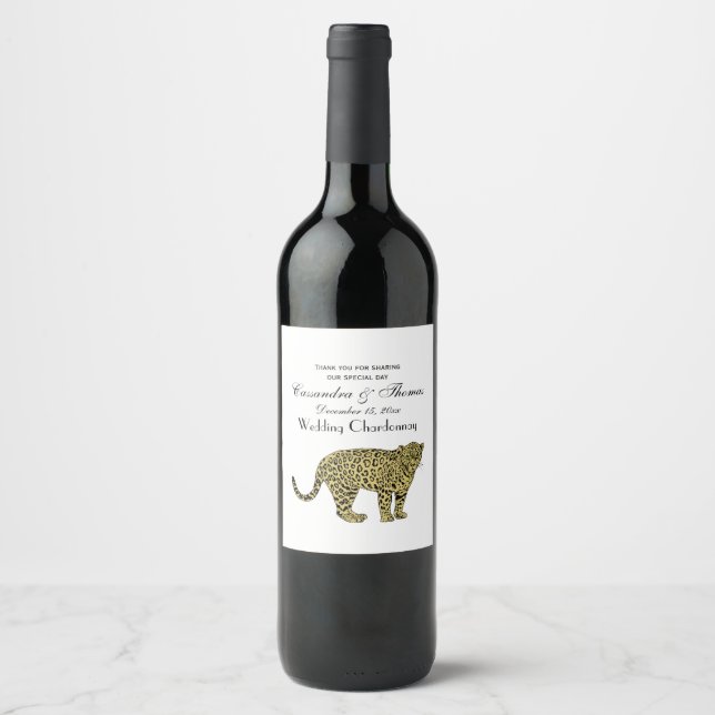 Vintage Leopard Cheetah Spotted Cat Drawing Wine Label (Front)