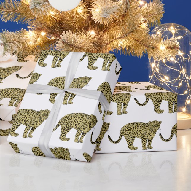 Vintage Leopard Cheetah Spotted Cat Drawing Wrapping Paper (Holidays)