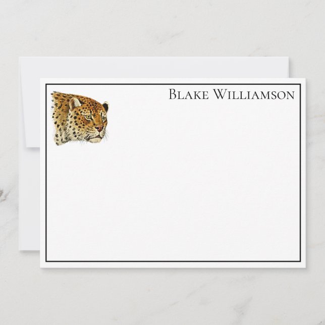 Vintage Leopard Cheetah Spotted Cat Head Note Card (Front)