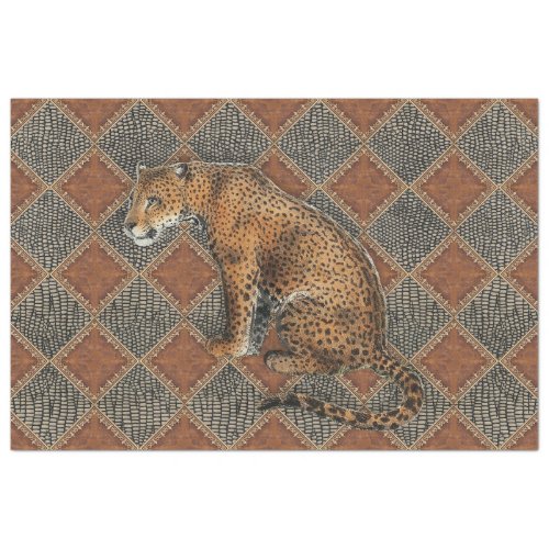 Vintage Leopard Leather Snake Skin Black Decoupage Tissue Paper