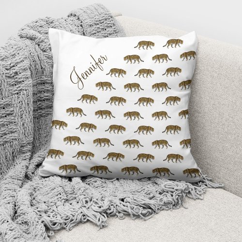 Vintage Leopard Pattern Custom Name Throw Pillow