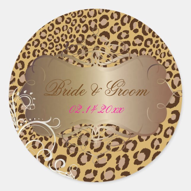 Vintage Leopard pearl swirls wedding stickers (Front)