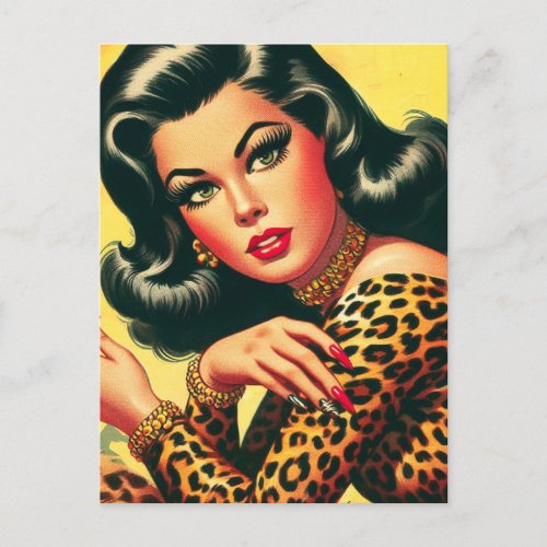 Vintage Leopard Print Girl Postcard