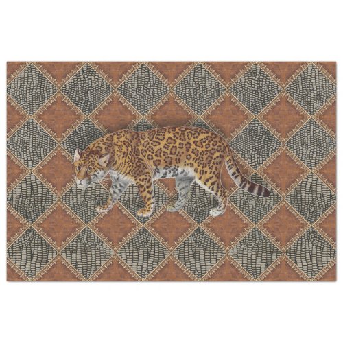 Vintage Leopard Print Rust Leather Snake Decoupage Tissue Paper