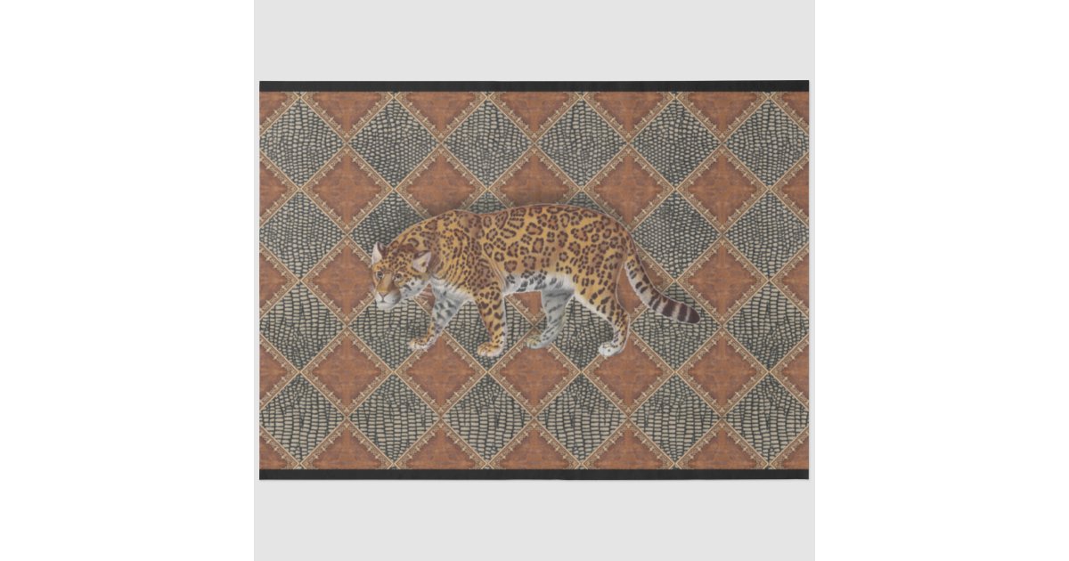 Vintage Leopard Print Rust Leather Snake Decoupage Tissue Paper | Zazzle