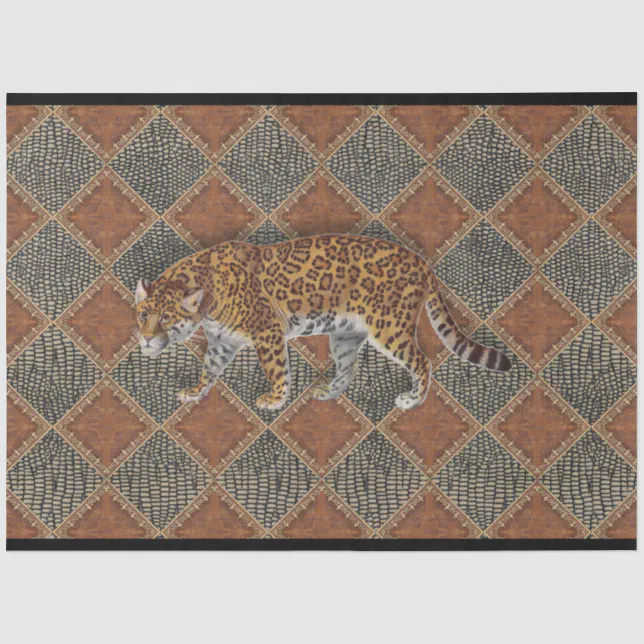 Vintage Leopard Print Rust Leather Snake Decoupage Tissue Paper | Zazzle