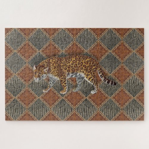 Vintage Leopard Print Rust Leather Snake Skin Gold Jigsaw Puzzle