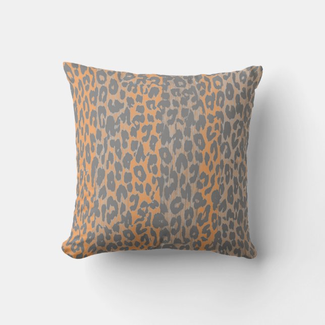 Vintage Leopard Print Skin (Grey, Yellow) Throw Pillow (Front)