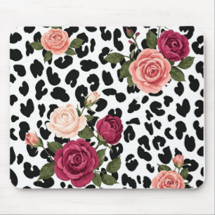 Vintage Leopard Print with Roses Mouse Pad