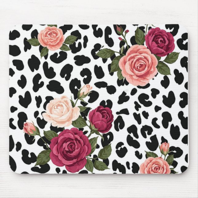 Vintage Leopard Print with Roses Mouse Pad (Front)