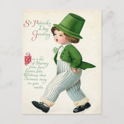 Vintage Leprechaun Boy St Patrick's Day Card