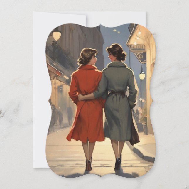 Vintage Lesbian Lovers Note Card (Front)