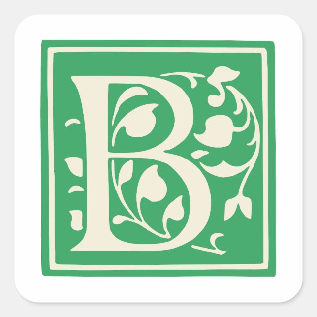 Vintage Letter B Monogram Initial Green Square Sticker (Front)