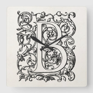 Vintage Letter B Monogram Parchment "B" Initials Square Wall Clock