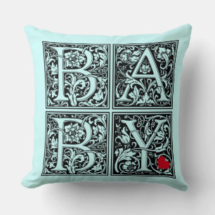 Vintage Letter "BABY" with Small Red Heart (blue) Throw Pillow