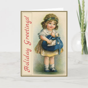 Vintage Letter Girl Christmas Card with Poem