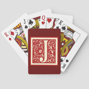 Vintage Letter J Monogram Initial Red Poker Cards