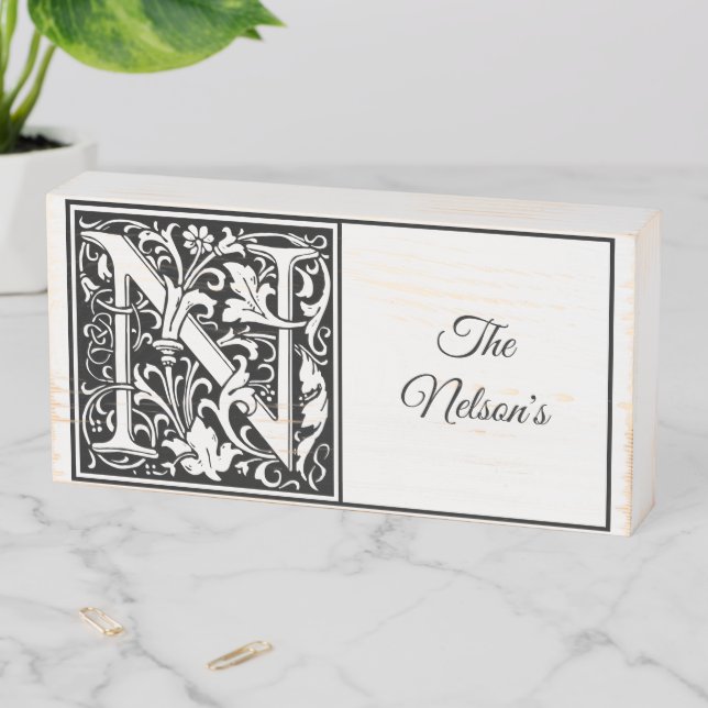 Vintage Letter "N" Wooden Box Sign (In Situ Horizontal)