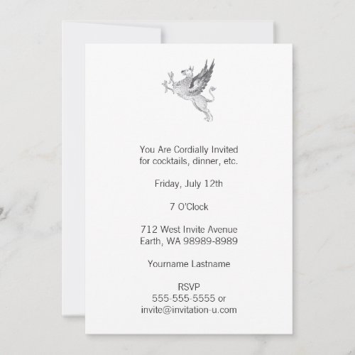 Vintage Letter Press Griffin Line Art Invitation