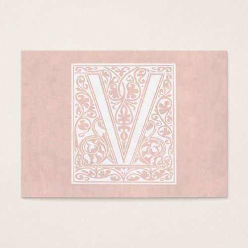 Vintage Letter V Monogram Rose Pink Parchment "V" Business Cards