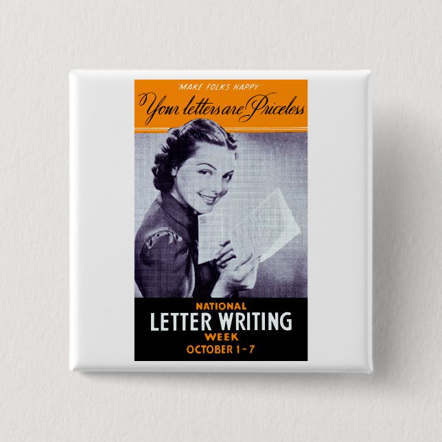 Vintage Letter Writing Button (Front)
