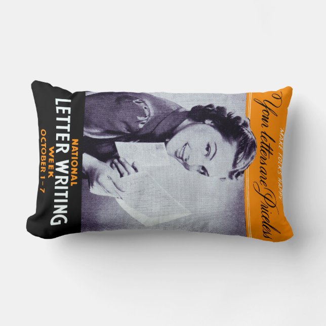 Vintage Letter Writing Lumbar Pillow (Front)