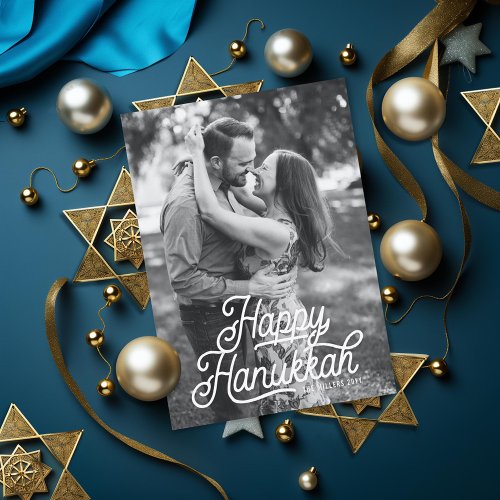 Vintage Lettering Happy Hanukkah Photo Holiday Card