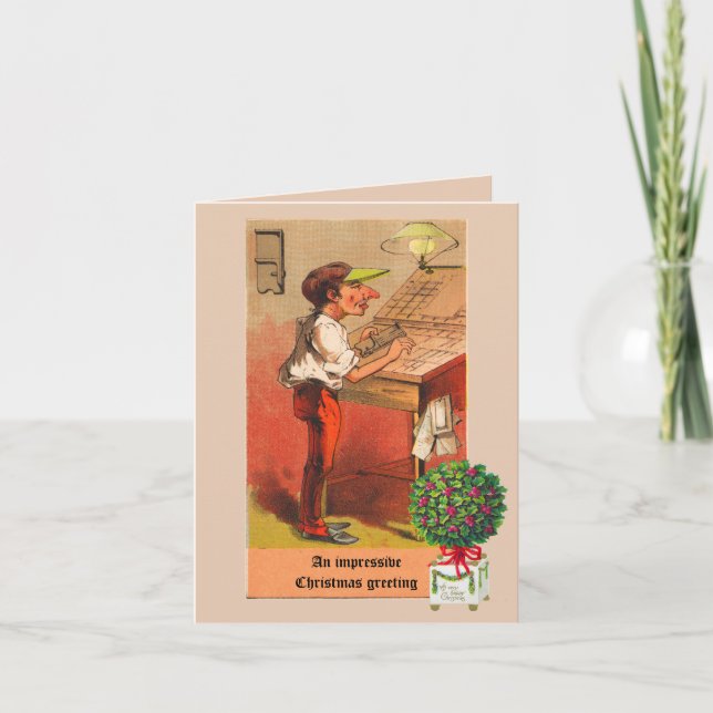 Vintage letterpress Christmas card comical printer (Front)