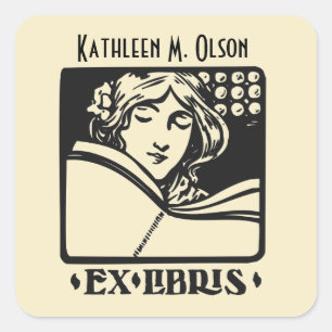 Vintage letterpress deco bookplate ex-libris