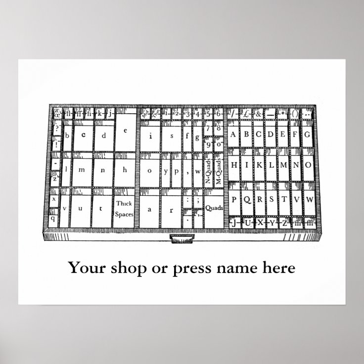 Vintage letterpress type case print shop poster Zazzle