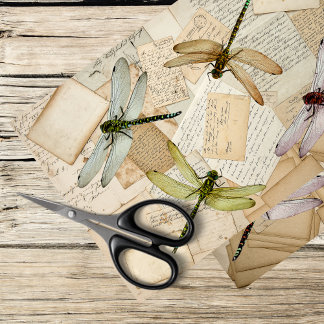 vintage letters with dragonflies tissue paper