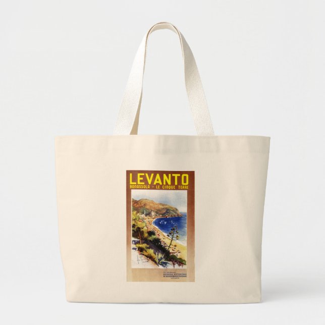 Vintage Levanto Genova Italy Tourism Large Tote Bag (Front)